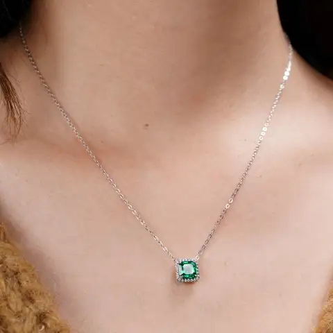 1.5CT Synthetic Emerald Asscher Cut Pendant Necklace